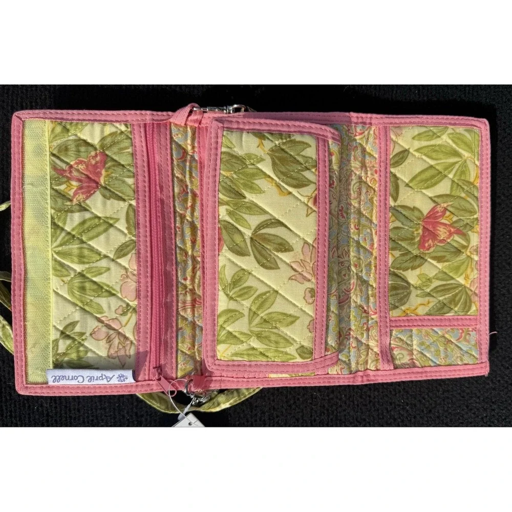 April Cornell Quilted Floral Crossbody Wallet Organizer Purse Pink Green NWT